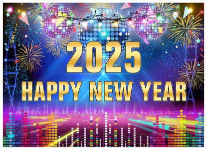 Picture of WOLADA New Years Disco Ball Backdrop 2025 Backdrop New Year Backdrop Happy New Year 2025 Backdrop New Years Eve Party Photo Backdrop 7x5FT FW79
