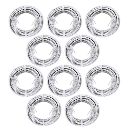 Picture of Power Gear Telephone Line Cord, 7 ft (Pack of 10), Phone Cord, Modular Jack Ends, Works for Phone, Modem or Fax Machine, for Use in Home or Office, White, 52233