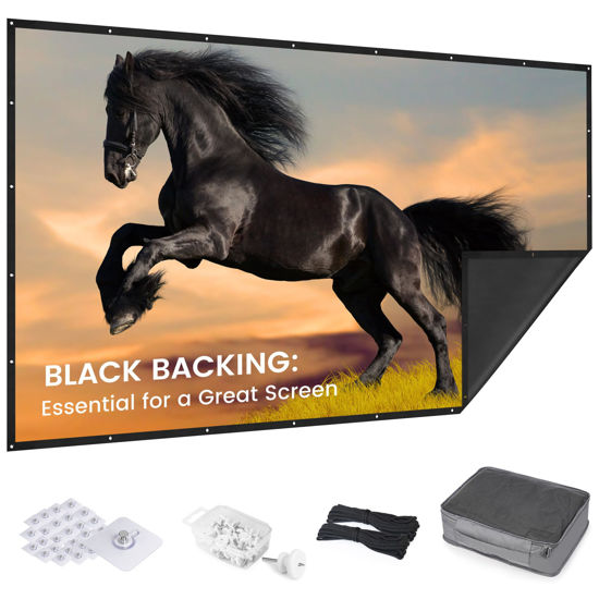 Picture of 2024 Upgraded Portable Projector Screen - Black Backing,150-T Straight Edges, Foldable, Washable and Wrinkle-Free - for Indoor Home Theater and Outdoor Cinema -150 inch White 16:9 by IOLIEO…