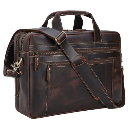 Picture of TIDING Vintage Genuine Leather Briefcase for Men 17.3 Inch Computer Bag Business Travel Messenger Bag Attache Case