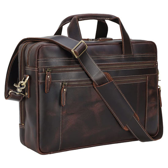 Picture of TIDING Vintage Genuine Leather Briefcase for Men 17.3 Inch Computer Bag Business Travel Messenger Bag Attache Case