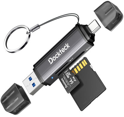 Picture of SD Card Reader, Dockteck USB 3.0 Card Reader to Micro SD Card Adapter to SD TF Memory Stick, Dual-Slot OTG Reader for UHS-I SD/Micro SD/SDHC/SDXC/MMC, for MacBook,iPad Pro/Air, iPhone 15, Android