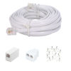 Picture of Long Telephone Extension Cord 20FT, White, Phone Cable Line Wire with Standard RJ11 Plug, 1 Phone Line Splitter, 1 in-line Coupler and 15 Cable Clip Holders for Telephone Calling Communication