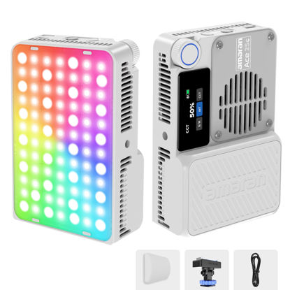 Picture of Amaran Ace 25c Pocket RGBWW LED Light, Boost Mode Up to 32W, Full-Color Mini Video Light (2,300-10,000K), 1,500 Lux@1m at 5,600K, 4500mAh Battery with PD Fast Charging for Mobile Creators (White)