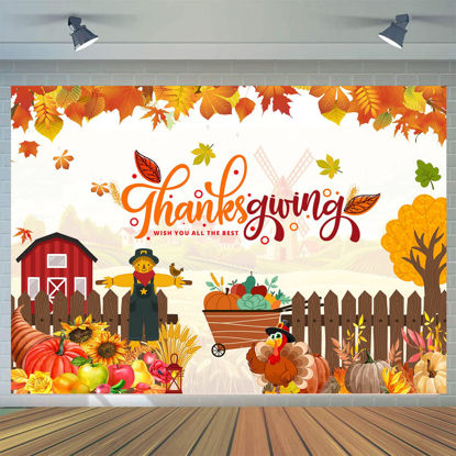 Picture of CYLYH 7x5ft Cartoon Fall Photography Backdrop Autumn Maple Forest Leaves Pumpkin Party Background Thanksgiving Party Supplies Farm Harvest Event Banner Baby Shower Thanksgiving Photo Backdrop D583