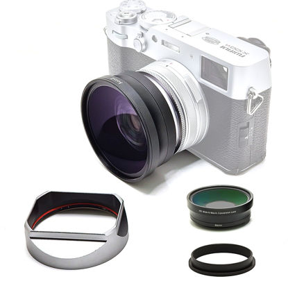 Picture of FotoZ Conversion Lens for Fujifilm X100V / X100VI, 49mm 0.75x Wide Angle & Macro 2 in 1 Lens with Lens Hood, Lens & Filter Adapter Ring (Silvery)