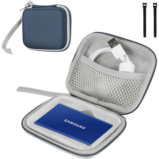 Picture of ProCase Hard Carrying Case Compatible for Samsung T7/ T7 Touch Portable SSD with 2 Cable Ties, Shockproof Travel Organizer for T7/ T7 Touch 500GB 1TB 2TB USB 3.2 External Solid State Drives -Navy