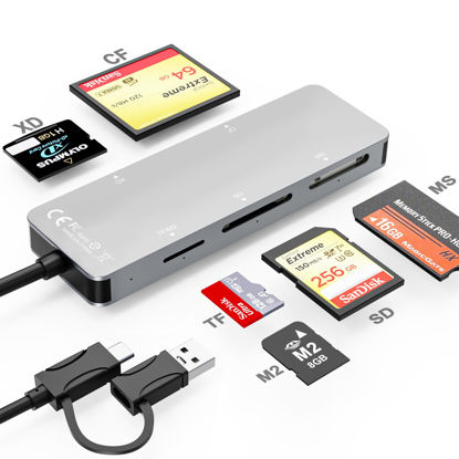 Picture of USB C USB 3.0 Multi Card Reader, 6 in 1 SD/TF/M2/MS/CF/XD Picture Card Reader for Computer/Android/Micro SD/, Memory Stick Pro Duo Adapter Supports 5Gbps Speed, Five Cards Can be Read Simultaneously