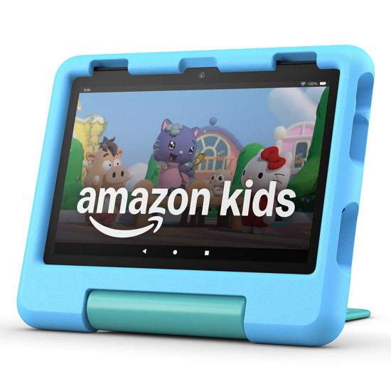 Picture of New Amazon Fire HD 8 Kids tablet, ages 3-7. With bright 8" HD screen. Includes ad-free and exclusive content, parental controls and 13-hr battery, 32GB, Blue, (2024 release)