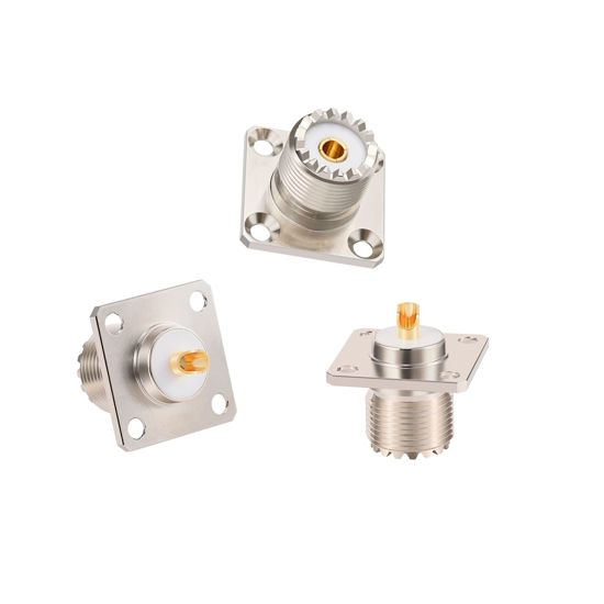 Picture of MOOKEERF SO 239 Connectors SO239 UHF Female RF Coax Connector SO239 4-Hole Flange Panel Chassis Mount Adapter Solder Cup SO-239 Bulkhead Connector 3Pcs for PL259 Male Plug
