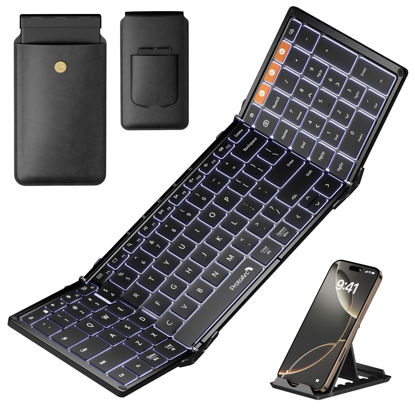 Picture of ProtoArc Backlit Foldable Keyboard, XK01 Plus Folding Portable Bluetooth Keyboard for Travel, True Full Size External Wireless Keyboard with Backlight for iPad Tablet Smartphone Laptop - Black