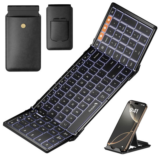 Picture of ProtoArc Backlit Foldable Keyboard, XK01 Plus Folding Portable Bluetooth Keyboard for Travel, True Full Size External Wireless Keyboard with Backlight for iPad Tablet Smartphone Laptop - Black
