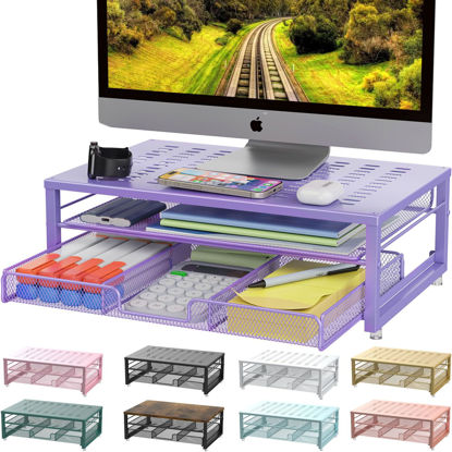 Picture of gianotter Computer Monitor Stand Riser, office organizer with Drawer, Office Organizers Storage for Classroom Office Supplies (Purple)