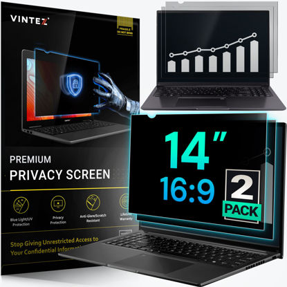 Picture of VINTEZ 14 Inch 16:9 Computer Privacy Screen Filter for Widescreen Monitor and Laptop - Anti-Glare - Anti-Scratch Protector Film - Data Confidentiality Shield [2 Pack]
