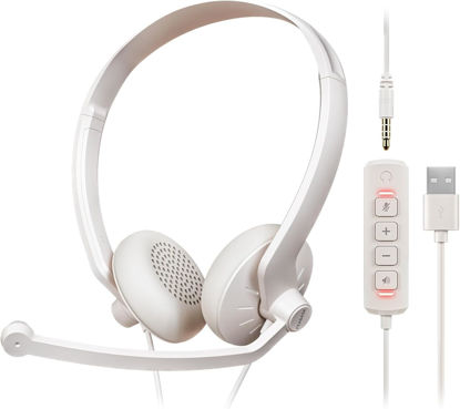 Picture of FEABASK USB Headset with Microphone for PC - Wired Computer Headphones with Noise Cancelling Microphone for Home Office Online Class Skype Zoom Meetings