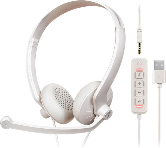 Picture of FEABASK USB Headset with Microphone for PC - Wired Computer Headphones with Noise Cancelling Microphone for Home Office Online Class Skype Zoom Meetings