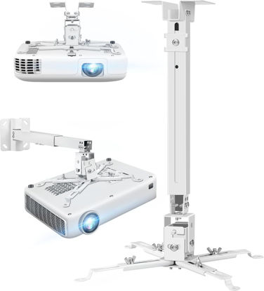 Picture of 2-Be-Best Upgraded Projector Ceiling Mount Adjustable Projector Wall Mount Max Load Capacity 42 LBS / 19KG Ceiling Projector Mount Universal White