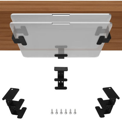Picture of IFCASE 2 Tier Under Desk Laptop Mount, Double Decker Metal Under Desk Shelf Holder for Laptop, MacBook Pro, Keyboard with Anti-Scratch Silicone (Black)