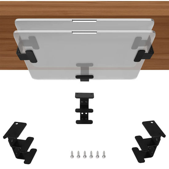 Picture of IFCASE 2 Tier Under Desk Laptop Mount, Double Decker Metal Under Desk Shelf Holder for Laptop, MacBook Pro, Keyboard with Anti-Scratch Silicone (Black)