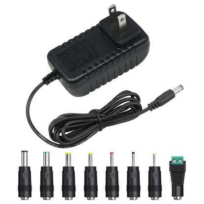Picture of Tugermoola 12V 1A AC Power Supply Adapter Cord with 8 Interchangeable DC Plugs for Security Camera CCTV, Router, LED Strip 12VDC Power Adapter OLA017