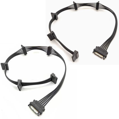 Picture of OHKIKOME SATA Power Splitter Cables 1 to 5 19.7 in (500 mm), 2Pack15 Pin Male to Female Power Cable Splitter Powers up to 5 Hard Disk Drive, SSD, Optical Drives (2, Black)