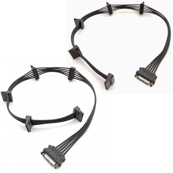 Picture of OHKIKOME SATA Power Splitter Cables 1 to 5 19.7 in (500 mm), 2Pack15 Pin Male to Female Power Cable Splitter Powers up to 5 Hard Disk Drive, SSD, Optical Drives (2, Black)