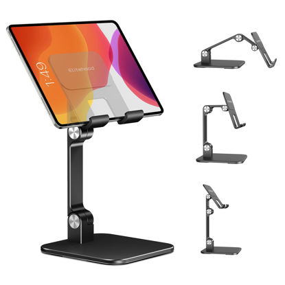 Picture of elitehood Aluminum iPad Stand for Desk [Ultra-Stable & Sturdy], Height Adjustable Tablet Stand, Portable Stand Holder Dock for Home Office, Compatible with iPad Pro 12.9, iPad Air Mini 6 5 4 3, Black