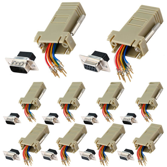 Picture of ANMBEST 10PCS DB9 Male Female Ethernet Adapter, 9 Pin Serial Port Male Female to RJ45 Ethernet LAN Extend Modular Converter (5PCS Male + 5PCS Female)