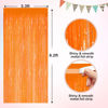 Picture of Orange Metallic Tinsel Foil Fringe Curtains, 2 Pack 3.3x8.3 Feet Party Streamer for Birthday Party Decorations, Halloween Decor, Foil Curtain for Bachelorette Party
