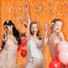 Picture of Orange Metallic Tinsel Foil Fringe Curtains, 2 Pack 3.3x8.3 Feet Party Streamer for Birthday Party Decorations, Halloween Decor, Foil Curtain for Bachelorette Party