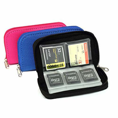Picture of 3-Pack Memory Card Case - Carrying Case Suitable for Micro SD, Mini SD and 4X CF, Card Holder Bag Wallet for Media Storage Organization (Black+Blue+Pink)
