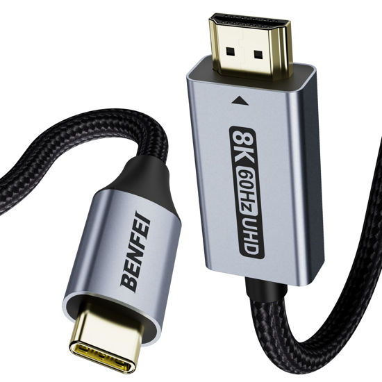 Picture of BENFEI USB C to HDMI 2.1 Cable (8K@60Hz, 4K@240Hz, 6ft, Aluminum Shell, Nylon Braided) Compatible with iPhone 15/16 Pro/Max, MacBook Pro/Air 2023, iPad Pro, Surface Book 2 More