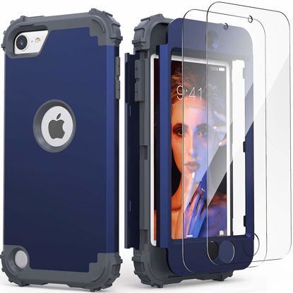 Picture of IDweel for iPod Touch 7th Generation Case with 2 Screen Protectors, Hybrid 3 in 1 Shockproof Slim Heavy Duty Hard PC Cover Soft Silicone Bumper Full Body Case for iPod Touch 5/6/7th Gen, Blue