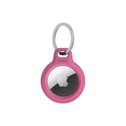 Picture of Belkin Apple AirTag Secure Holder with Key Ring - Durable, Scratch-Resistant Case with Open Face & Raised Edges - Protective AirTag Keychain Accessory for Keys, Pets, Luggage, & More - Pink