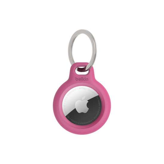 Picture of Belkin Apple AirTag Secure Holder with Key Ring - Durable, Scratch-Resistant Case with Open Face & Raised Edges - Protective AirTag Keychain Accessory for Keys, Pets, Luggage, & More - Pink