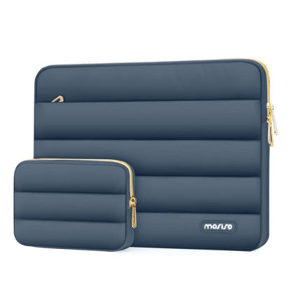Picture of MOSISO 15-15.6 inch Laptop Case, 16 inch Puffy Laptop Sleeve Compatible with MacBook Pro 16, HP, Dell, ASUS, Acer Laptop Notebook Computer, Polyester Horizontal Bag with Small Case, Haze Blue