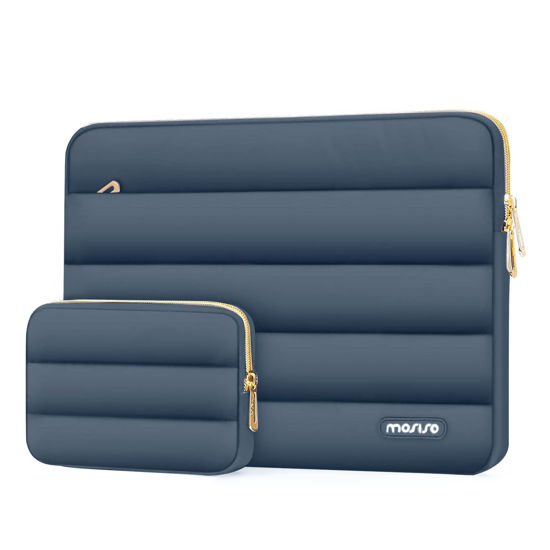 Picture of MOSISO 15-15.6 inch Laptop Case, 16 inch Puffy Laptop Sleeve Compatible with MacBook Pro 16, HP, Dell, ASUS, Acer Laptop Notebook Computer, Polyester Horizontal Bag with Small Case, Haze Blue