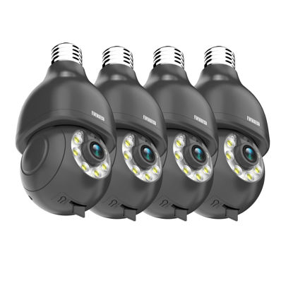 Picture of EVERSECU HD 2K 3.0MP Wireless PTZ Security Camera with E27 Light Connector, Motion Auto Tracking, 2 Way Audio, Spotlight Night Vision, Free APP, WiFi Screw-in CCTV Camera, Black(4pack)