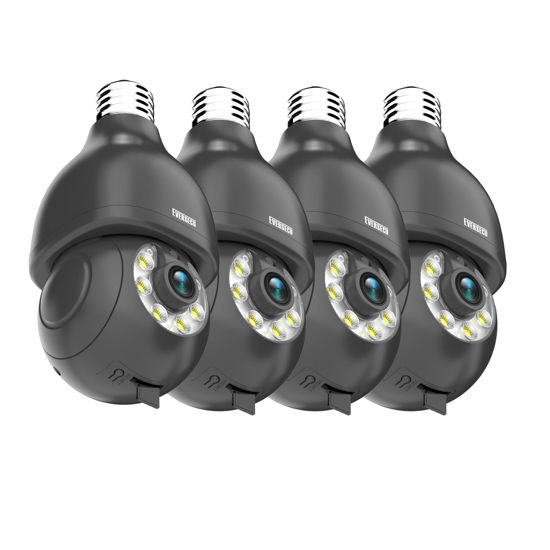 Picture of EVERSECU HD 2K 3.0MP Wireless PTZ Security Camera with E27 Light Connector, Motion Auto Tracking, 2 Way Audio, Spotlight Night Vision, Free APP, WiFi Screw-in CCTV Camera, Black(4pack)