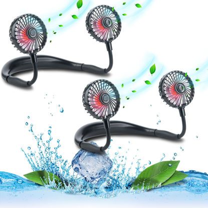 Picture of VAGAU Portable Cooling Neck Fan, Rechargeable USB Personal Neck Fan with Colorful LED lights, 360° Rotation, Wearable Neck Fan Air Conditioner for Office Travel Sport, 3 Adjustable Speeds（2 Pack）