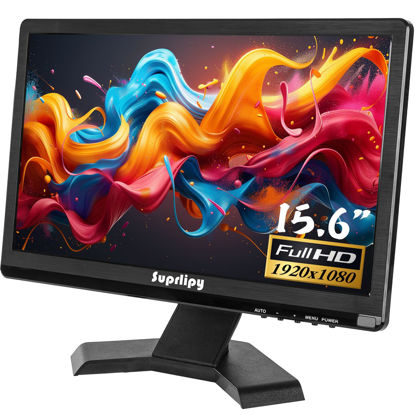Picture of Suprlipy 15.6 inch FHD Small IPS Monitor LCD Display Screen 1920x1080 60Hz 16:9 with BNC VGA AV Input Built-in Lounspeakers for CCTV Security Camera DVR PC RasPi