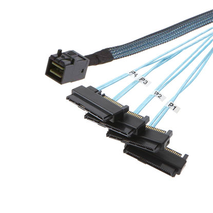 Picture of SFF-8643 Internal Mini SAS HD to (4) 29pin SFF-8482 connectors with SAS 15pin Power Port 12GB/S Cable 1M 3.3 feet
