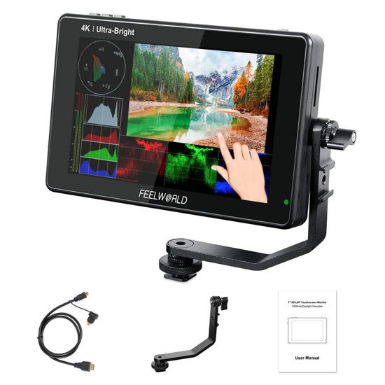 Picture of FEELWORLD LUT7 7 Inch Field Monitor 4K 1920x1200 Ultra Bright 2200nit Touch Screen Camera DSLR Video Assist 3D Lut Waveform Vectorscope Input 8.4V DC Output Tilt Arm (LUT7 7’’ HDMI)
