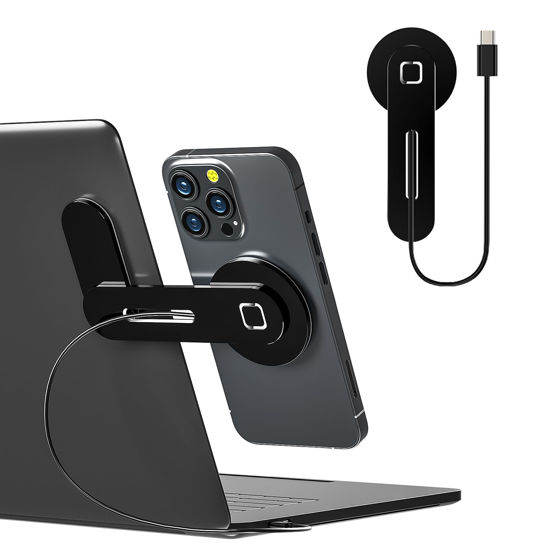 Picture of Laptop Phone Holder,15W Fast Wireless Charger Magnetic Phone Holder for Laptop,Adjustable Phone Monitor Side Mount for iPhone 15/14/13/12 Series,Slim Portable Computer Expansion Bracket,Black