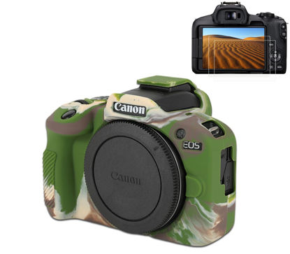 Picture of Pocoukate Case for Canon EOS R100 Camera, Soft Silicone Protective Cover Skin with EOS R100 Screen Protector Accessories for Canon EOS R100 Mirrorless Camera Silicone Case - Camouflage