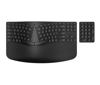 Picture of HP 960 Ergonomic Wireless Keyboard - Connect 3 Devices with Bluetooth & Unifying Dongle Connectivity - 20 Programmable Keys, Detached Numeric Keypad - Extra-Large Foam Wrist Rest, Long Battery Life