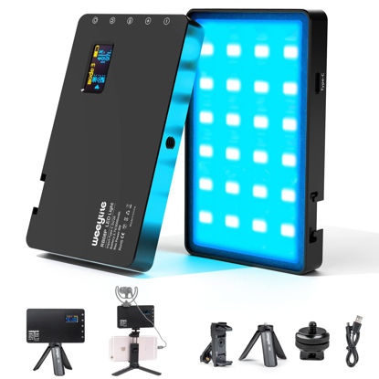 Picture of RGB LED Video Light, Portable Small LED On Camera Light with Tripod and Phone Holder, Full Color 2500-8500K Photography Lights Panel for YouTube Lighting Video Recording TikTok Vlogging