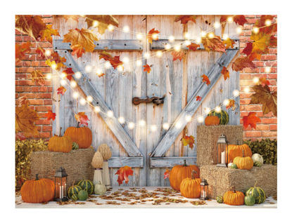 Picture of Funnytree 8x6FT Fall Thanksgiving Photography Backdrop Autumn Pumpkin Harvest Barn Background Maple Baby Shower Banner Decoration Birthday Party Supplies Photo Booth Prop