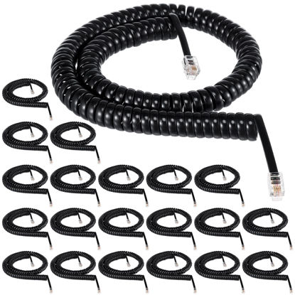 Picture of Kanayu 20 Pack Black Phone Cords 12ft for Landline Coiled Phone Handset Cord Telephone Cord Bulk for Use with All Corded Landline Phones Telephone Line Cord Replacement Cable Phone Accessory