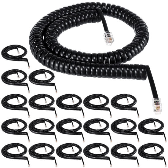 Picture of Kanayu 20 Pack Black Phone Cords 12ft for Landline Coiled Phone Handset Cord Telephone Cord Bulk for Use with All Corded Landline Phones Telephone Line Cord Replacement Cable Phone Accessory